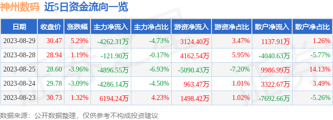 异动快报：神州数码（000034）8月30日10点6分触及涨停板