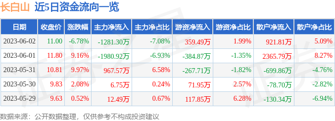 异动快报：长白山（603099）6月5日9点43分触及涨停板