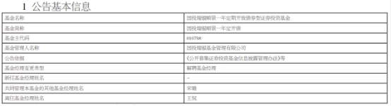 王侃离任国投瑞银顺景一年定开债